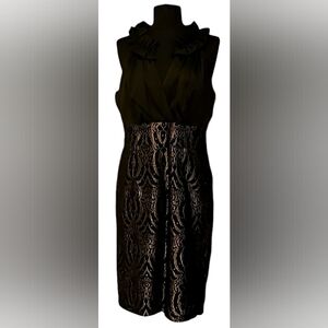 Cocktail Dress Black and Silver Lace with Ruffle Neckline size 14